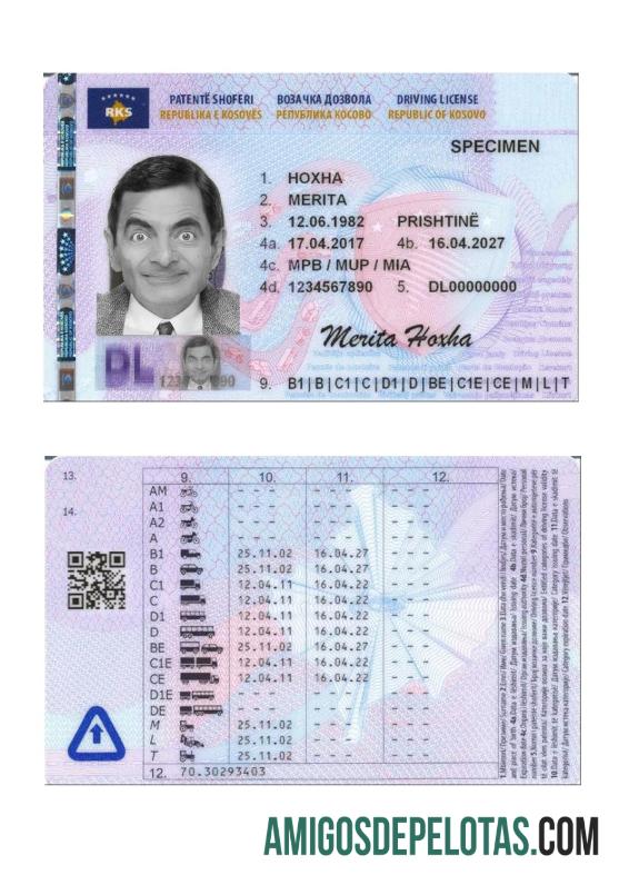 Carta de condução do Kosovo 2017 presente exemplo